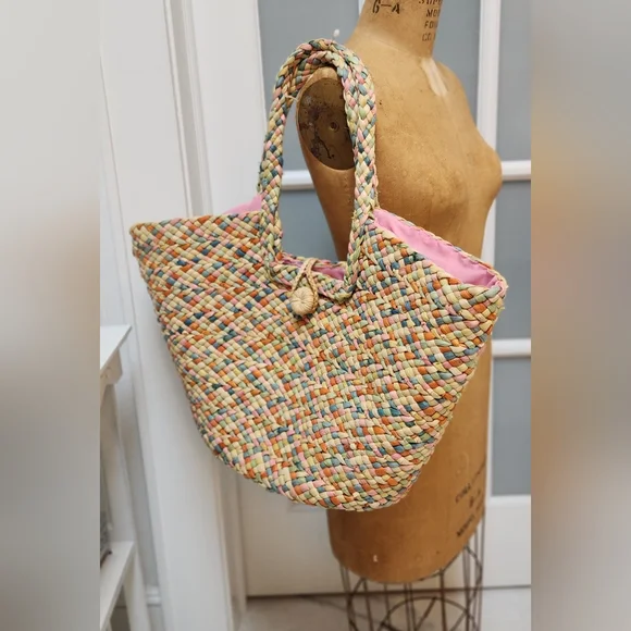 Large Colorful Straw Beach Bag Tote - Picture 6 of 9
